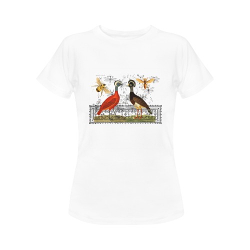 Two Hens, Two Bees and an Illustrated Rug White Women's T-Shirt in USA Size (Front Printing Only)