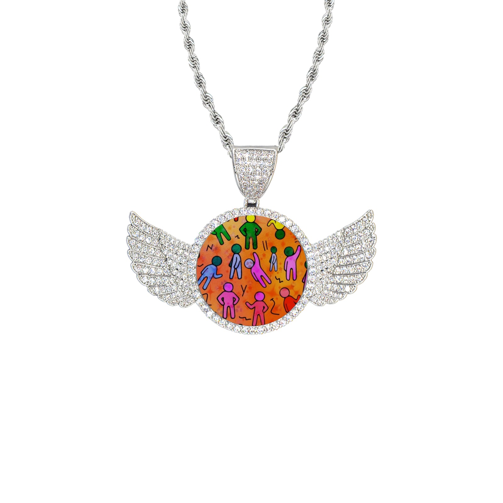 Many People by Nico Bielow Wings Silver Photo Pendant with Rope Chain