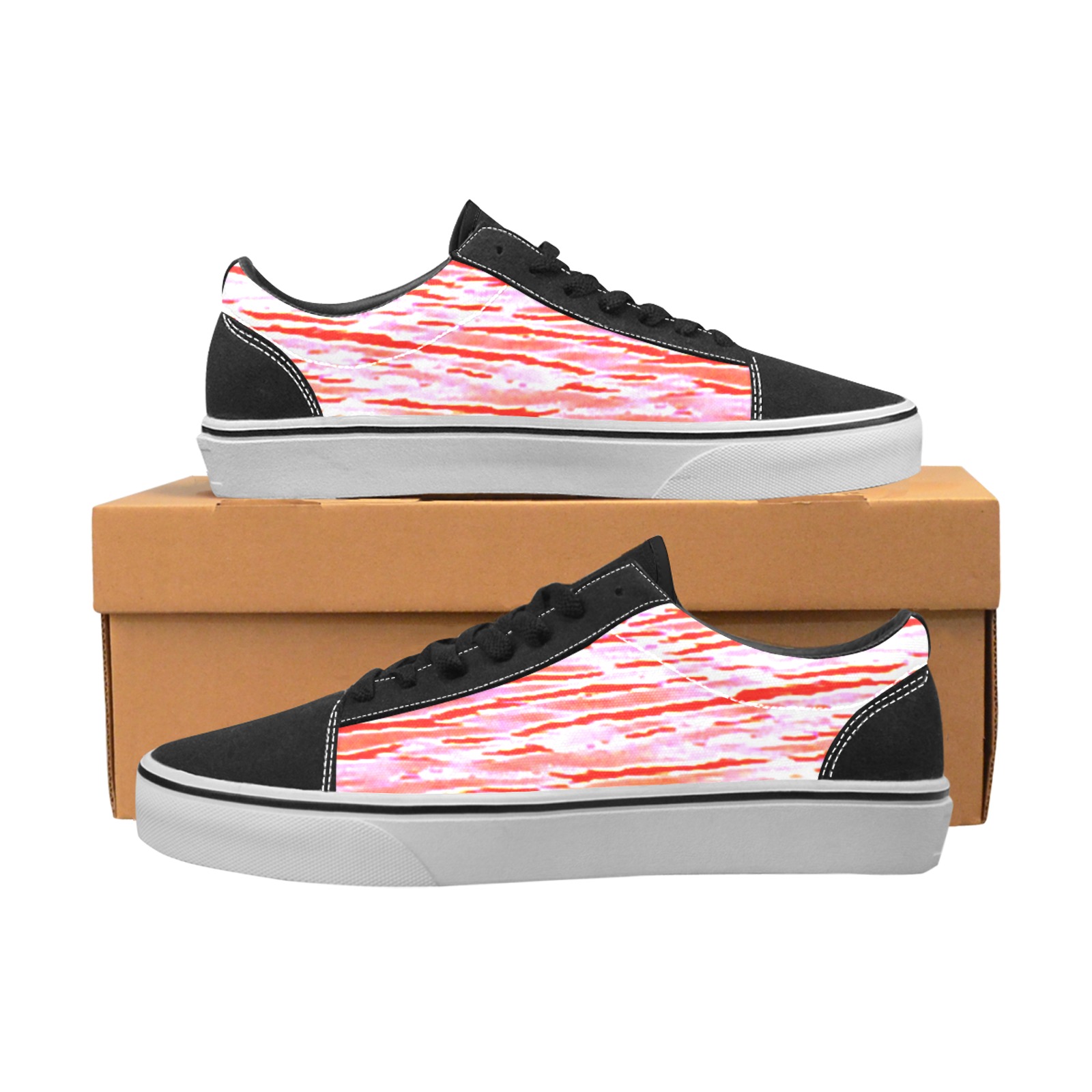 Orange and red water Men's Low Top Skateboarding Shoes (Model E001-2)