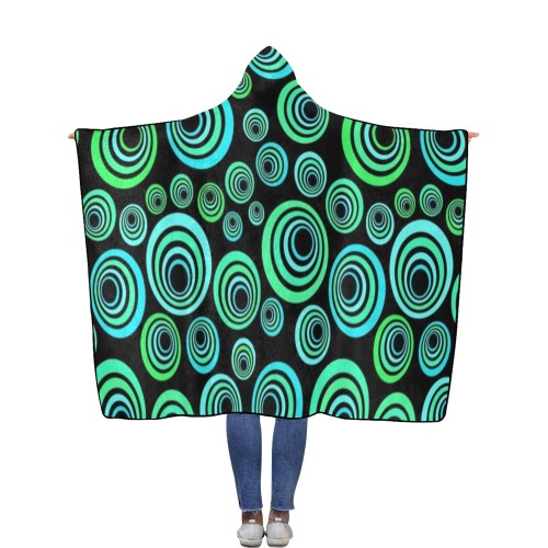 Retro Psychedelic Pretty Green Pattern Flannel Hooded Blanket 56''x80''