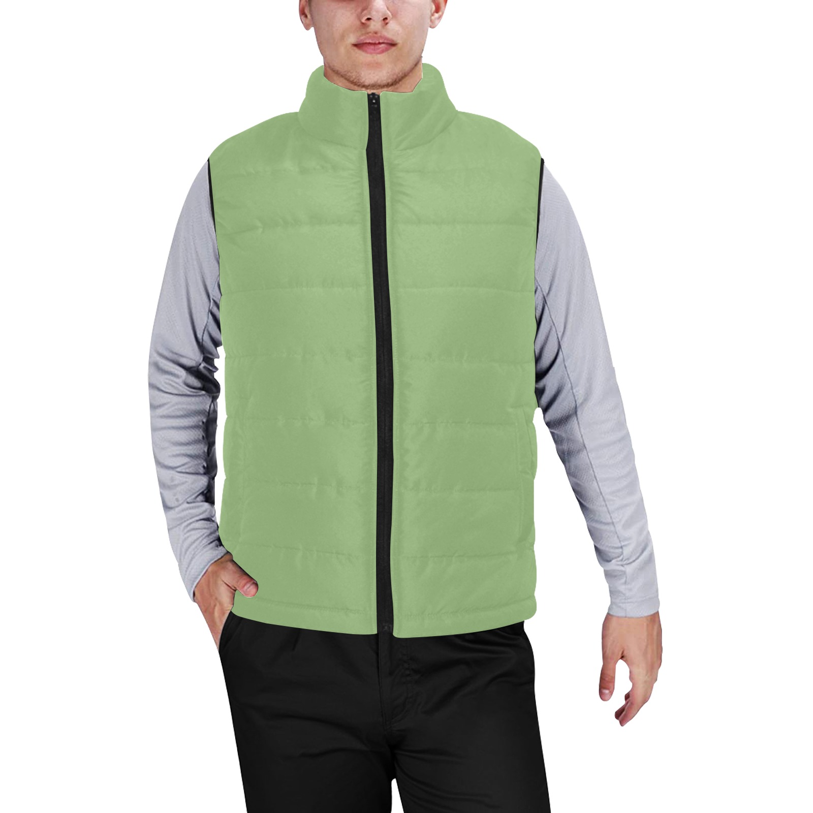 color asparagus Men's Padded Vest Jacket (Model H44)