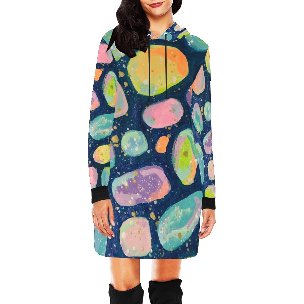 Colorful Stone All Over Print Hoodie Mini Dress (Model H27)