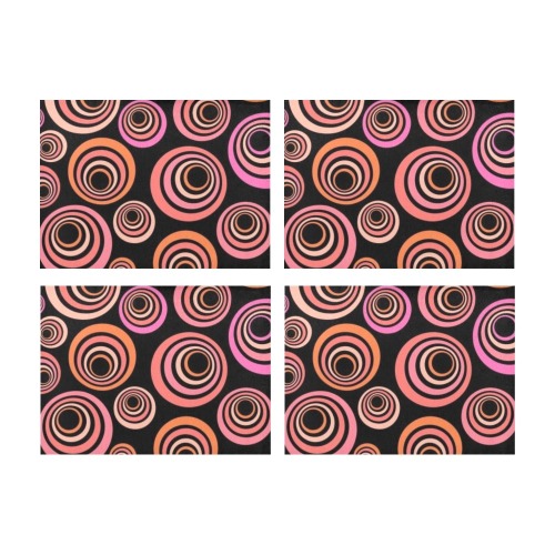 Retro Psychedelic Pretty Orange Pattern Large Placemat 14’’ x 19’’ (Set of 4)