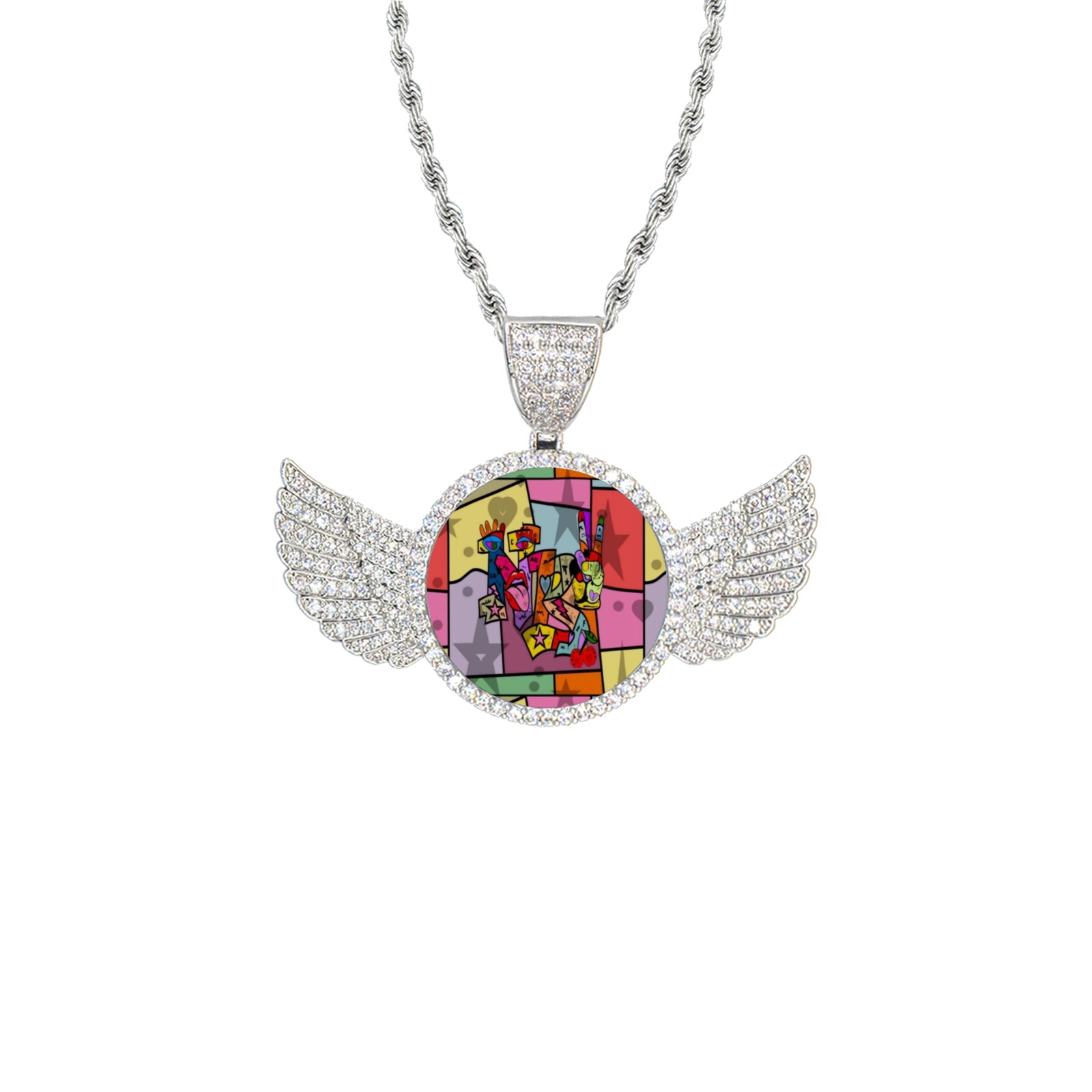 nb100 Wings Silver Photo Pendant with Rope Chain