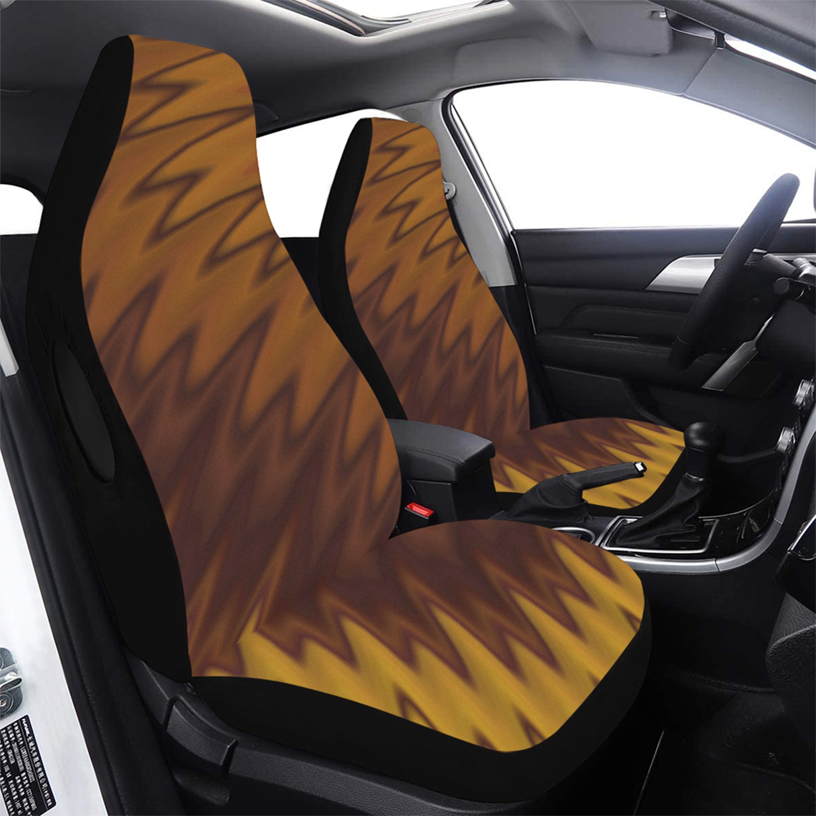 Yellow/Brown Diagonal Abstract Car Seat Cover Airbag Compatible (Set of 2)