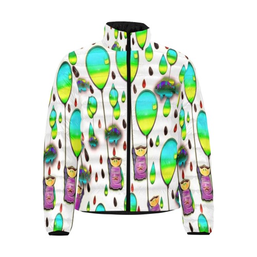 raining cartoons and fishes Men's Stand Collar Padded Jacket (Model H41)