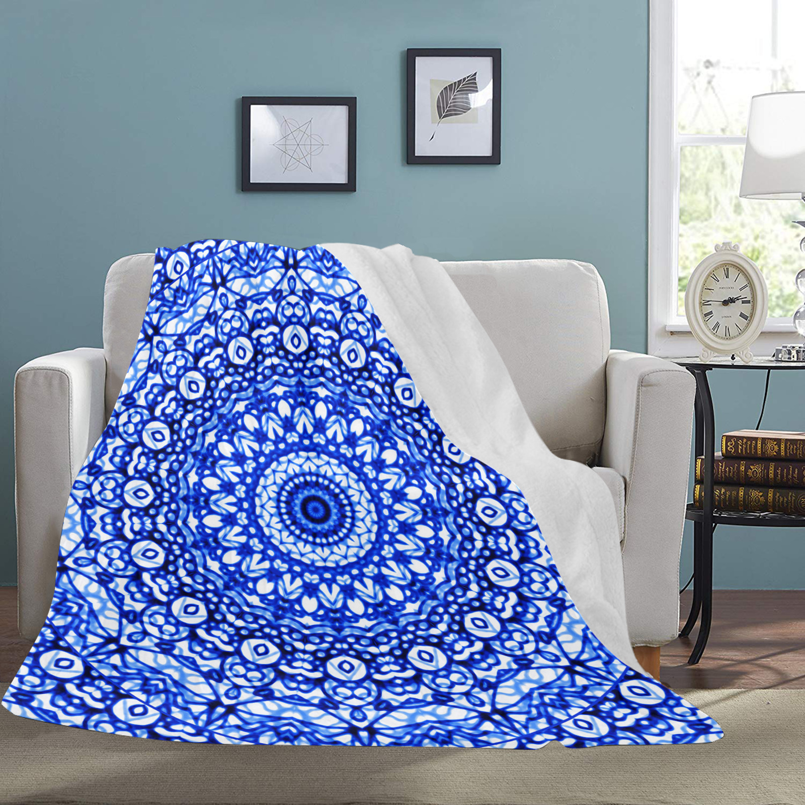 Blue Mandala Mehndi Style G403 Ultra-Soft Micro Fleece Blanket 70''x80''