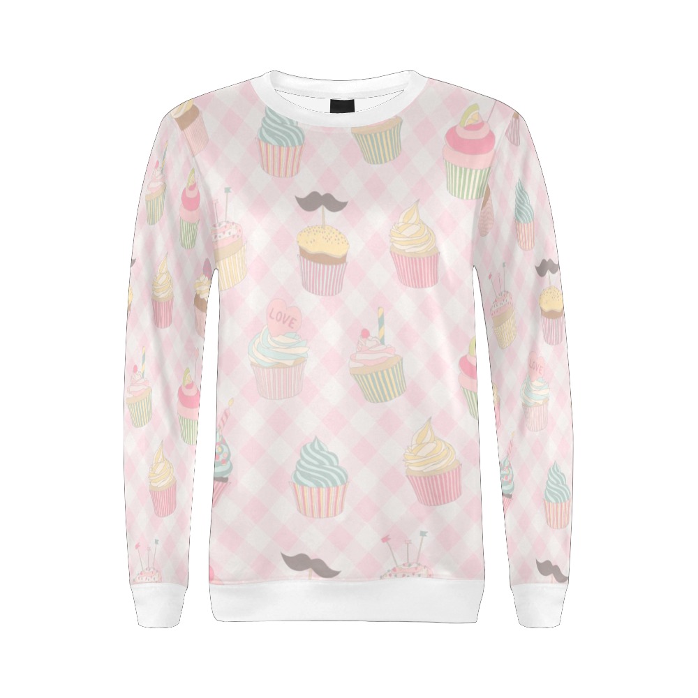 Cupcakes All Over Print Crewneck Sweatshirt for Women (Model H18)