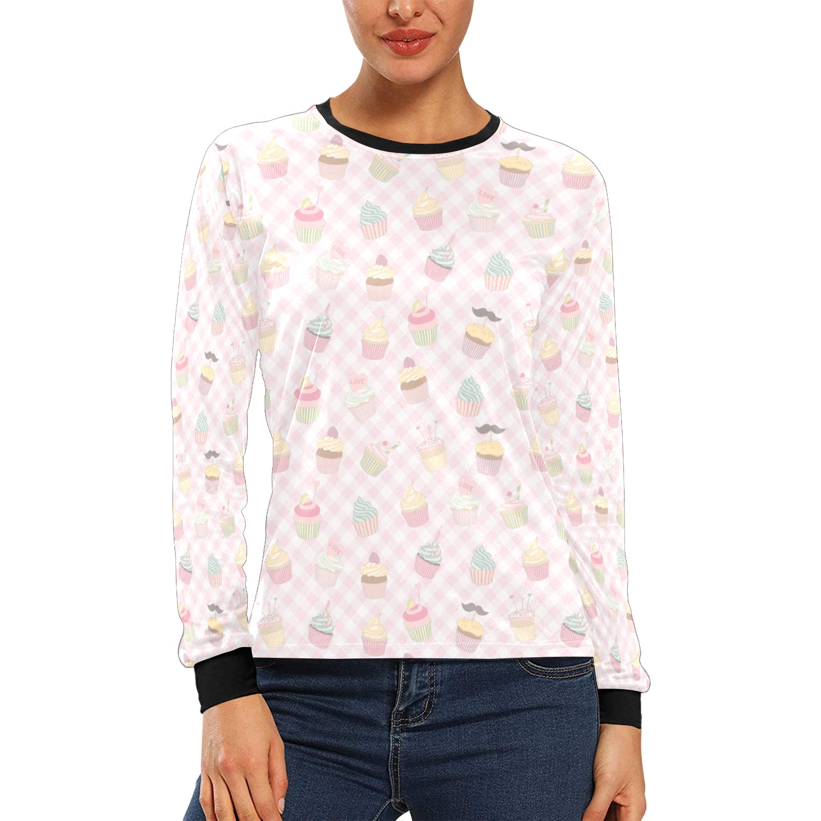 Cupcakes Women's All Over Print Long Sleeve T-shirt (Model T51)
