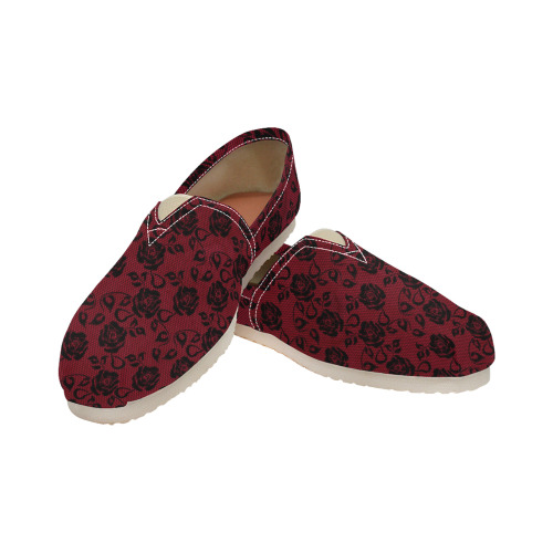 Lace Over Red Casual Shoes Women's Classic Canvas Slip-On (Model 1206)