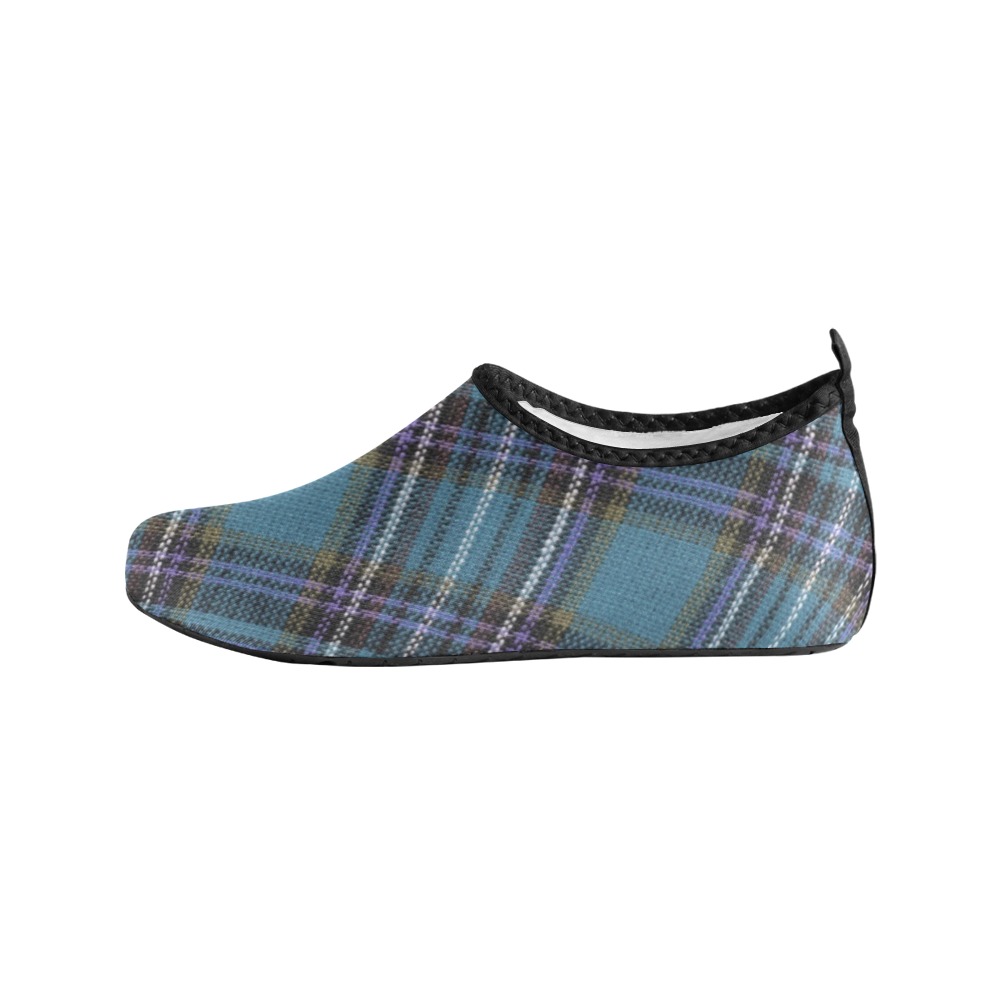 Turquoise Plaid Men's Slip-On Water Shoes (Model 056)