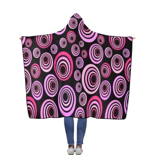 Retro Psychedelic Pretty Pink Pattern Flannel Hooded Blanket 56''x80''