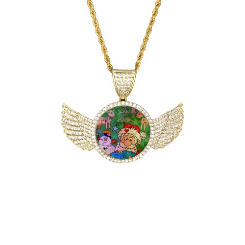 Santa by Nico Bielow Wings Gold Photo Pendant with Rope Chain