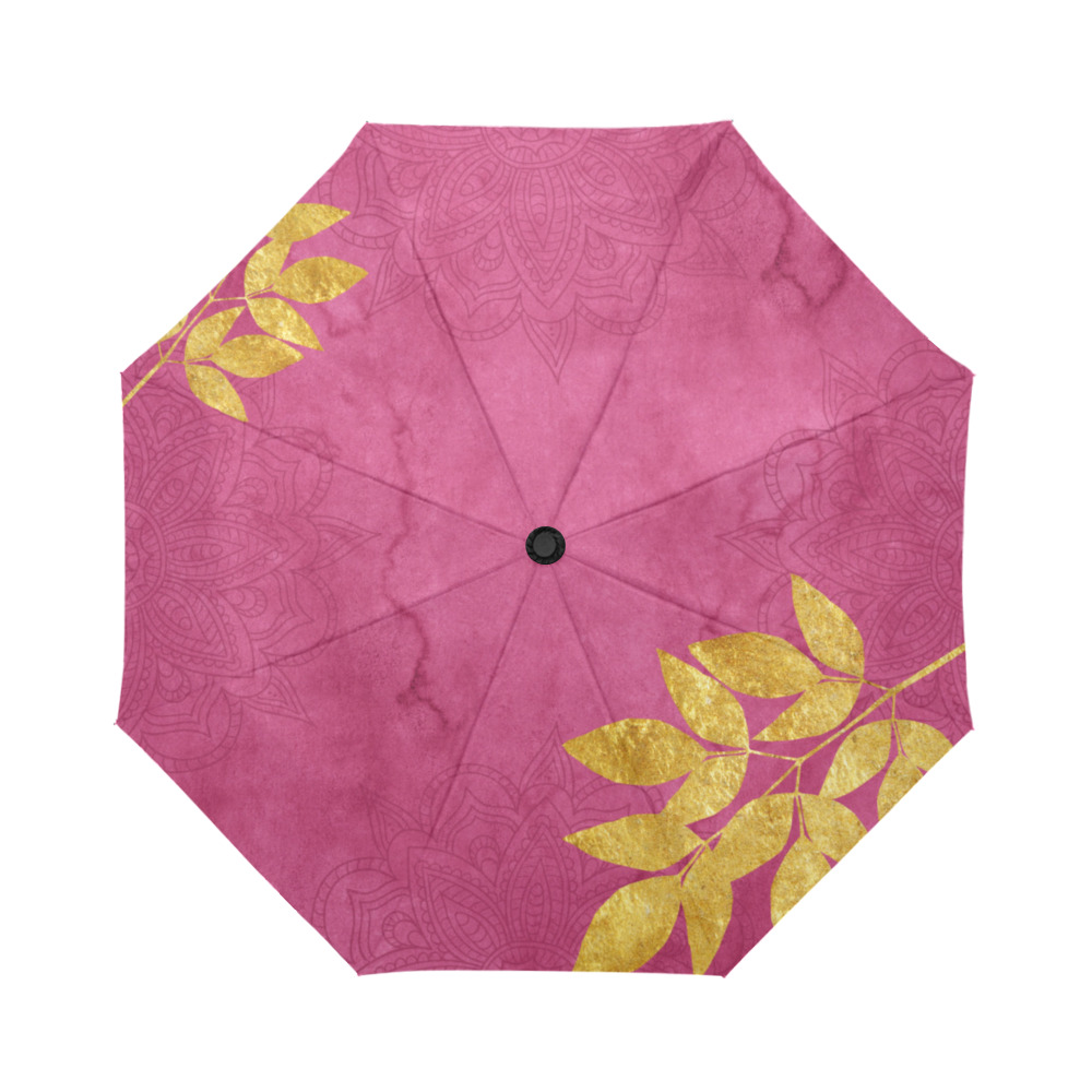 Hot Pink and Gold Umbrella Auto-Foldable Umbrella (Model U04)
