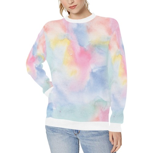 Colorful watercolor Women's Rib Cuff Crew Neck Sweatshirt (Model H34)