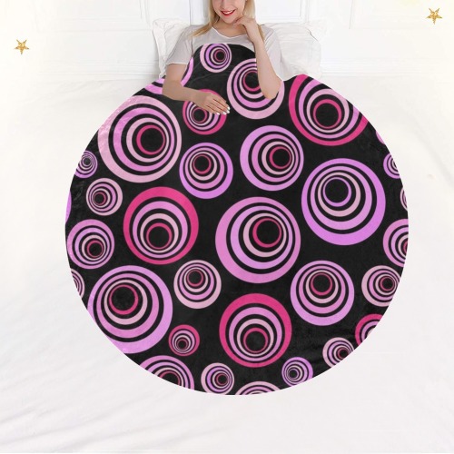Retro Psychedelic Pretty Pink Pattern Circular Ultra-Soft Micro Fleece Blanket 60"
