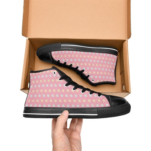 Colorful Dots On Pink Women's Classic High Top Canvas Shoes (Model 017)
