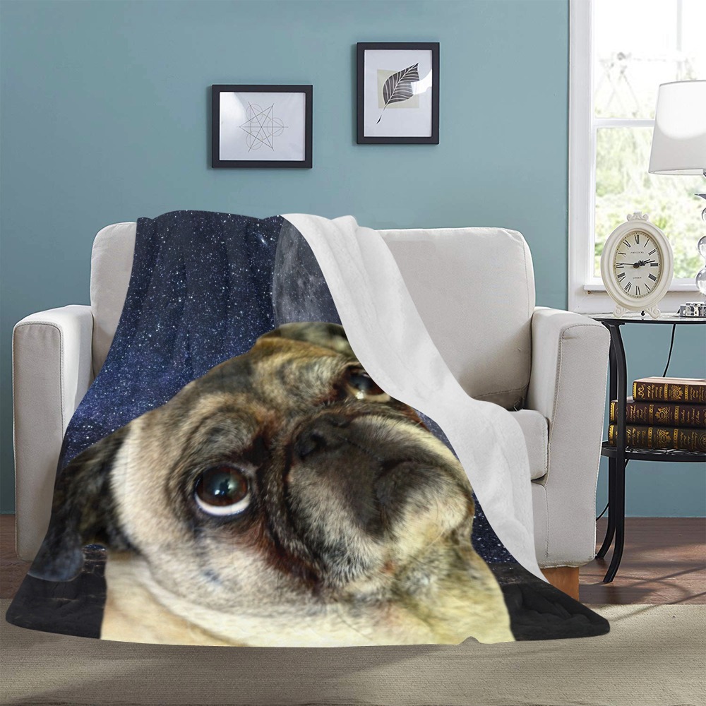 Dog Pug and Moon Ultra-Soft Micro Fleece Blanket 60"x80"