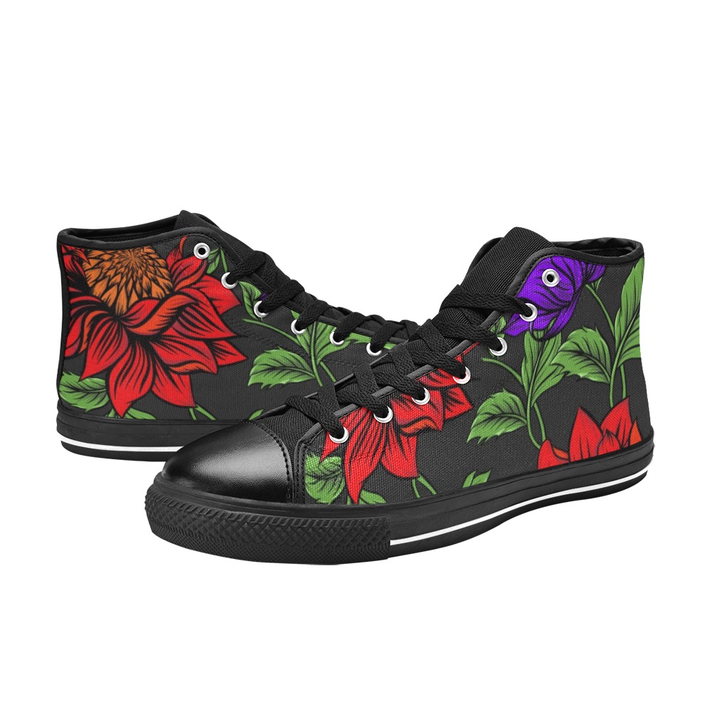 Neon Tropical Red Men’s Classic High Top Canvas Shoes (Model 017)