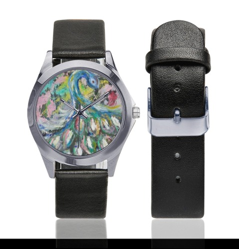 Peacock Unisex Silver-Tone Round Leather Watch (Model 216)