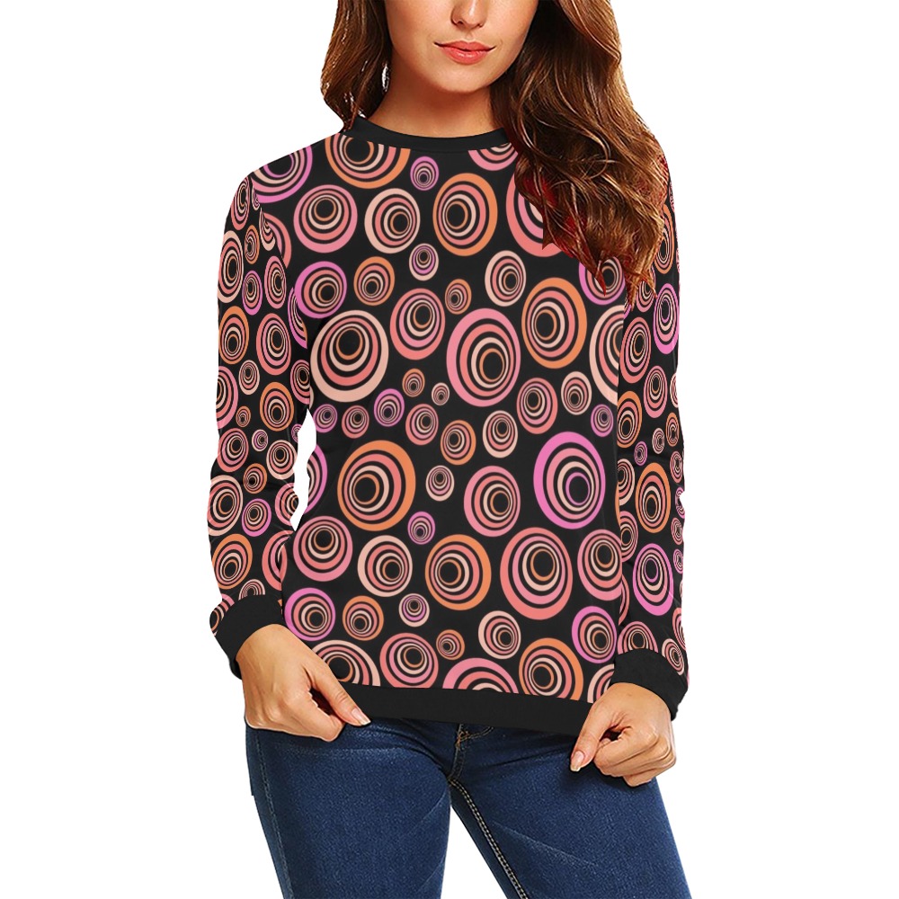 Retro Psychedelic Pretty Orange Pattern All Over Print Crewneck Sweatshirt for Women (Model H18)