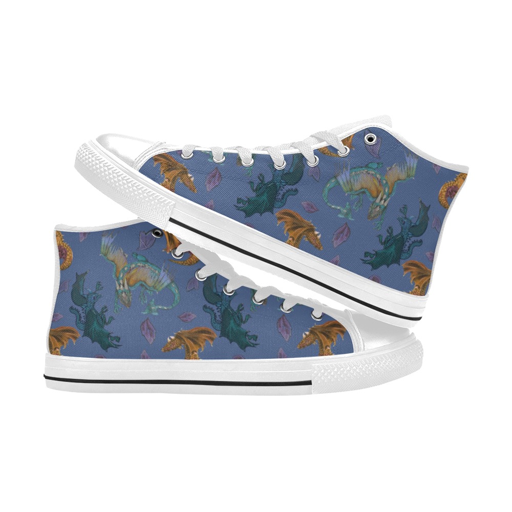 Dragon Art Blue High Top Canvas Shoes for Kid (Model 017)