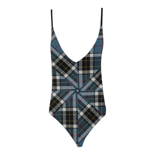 Thompson Blue Tartan Sexy Lacing Backless One-Piece Swimsuit (Model S10)