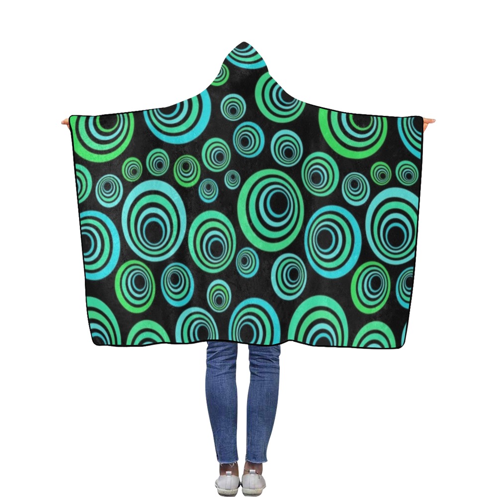 Retro Psychedelic Pretty Green Pattern Flannel Hooded Blanket 40''x50''