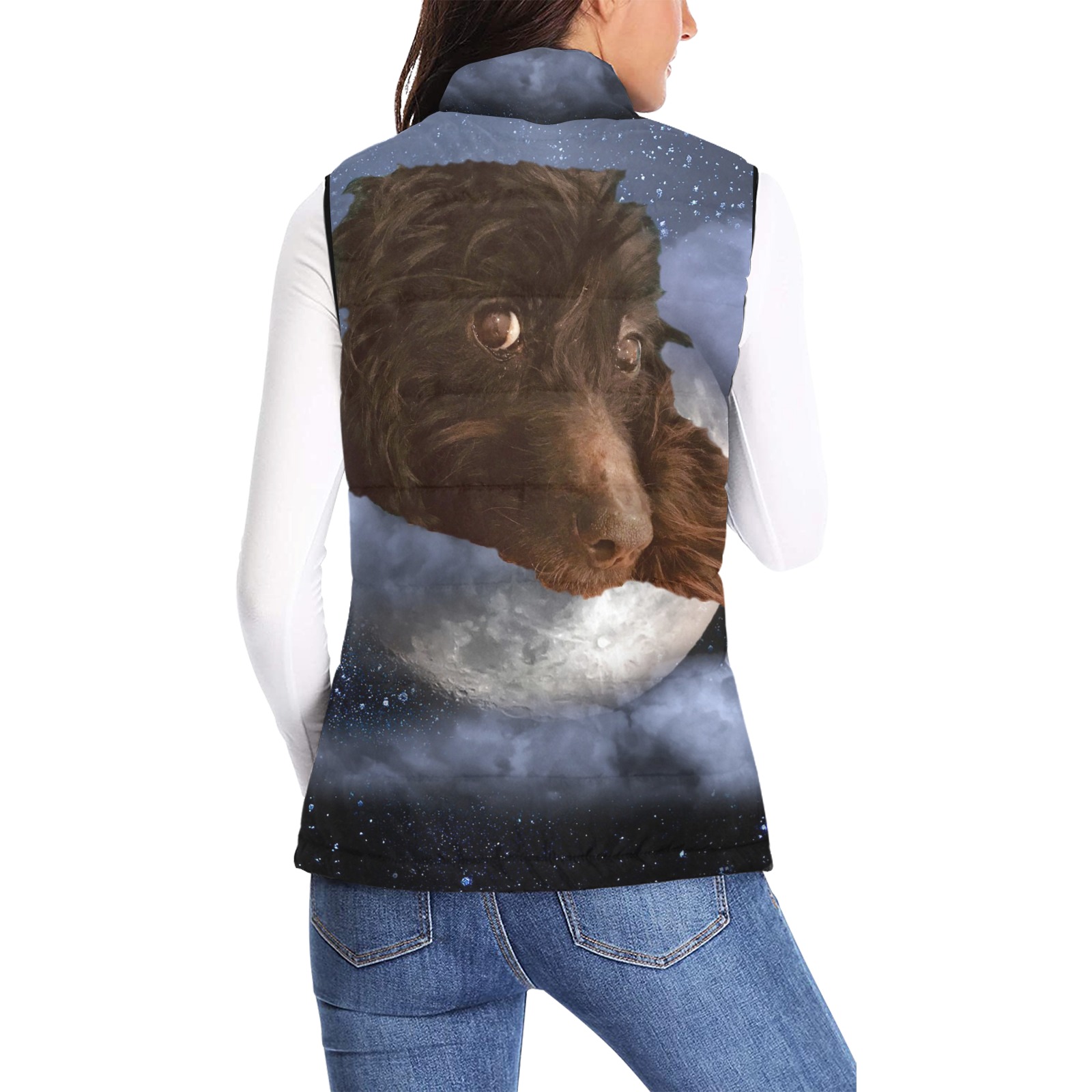 Dog Poodle Doodle Women's Padded Vest Jacket (Model H44)
