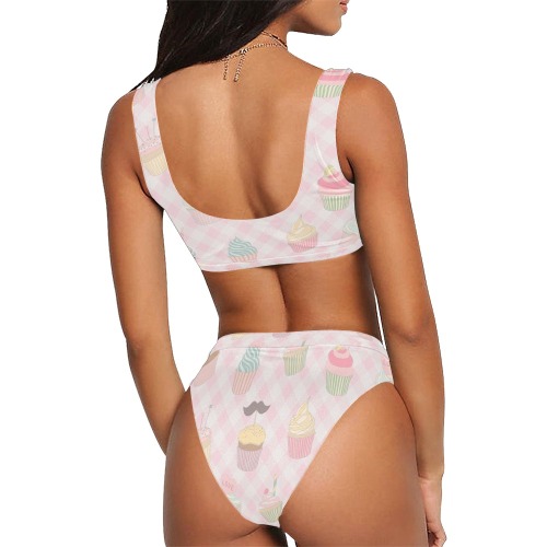 Cupcakes Sport Top & High-Waisted Bikini Swimsuit (Model S07)