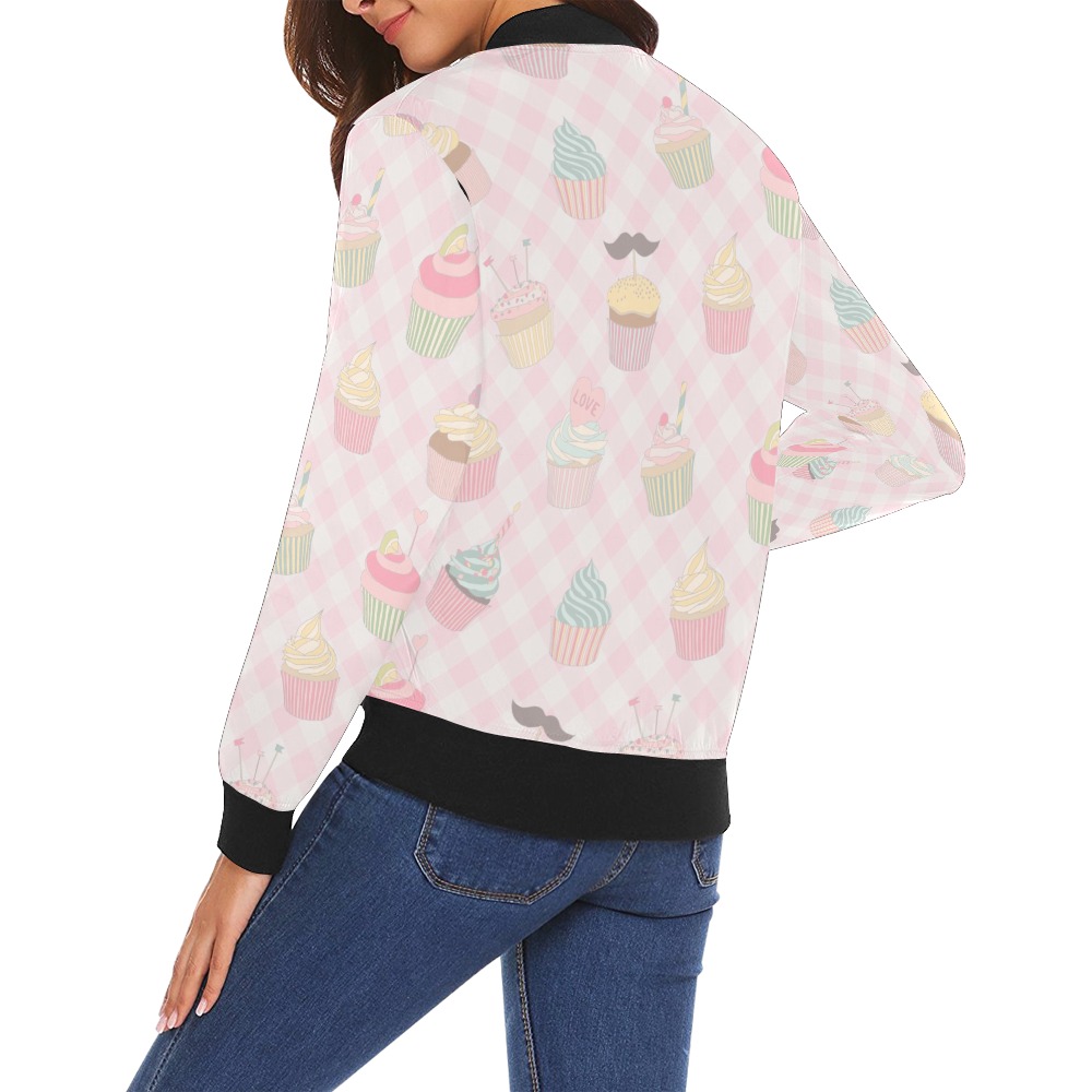 Cupcakes All Over Print Bomber Jacket for Women (Model H19)
