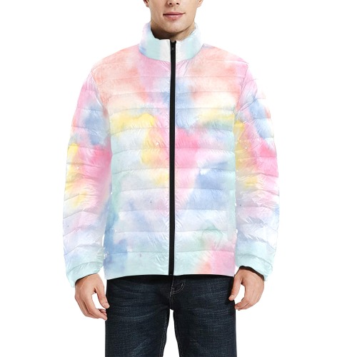 Colorful watercolor Men's Stand Collar Padded Jacket (Model H41)