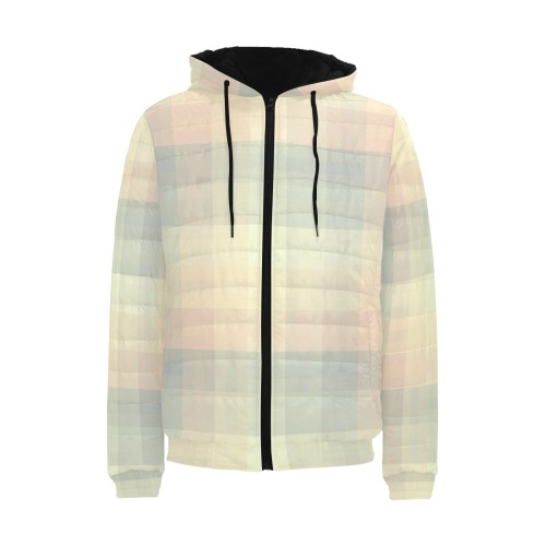 Candy Sweet Pastel Pattern Checkers Men's Padded Hooded Jacket (Model H42)