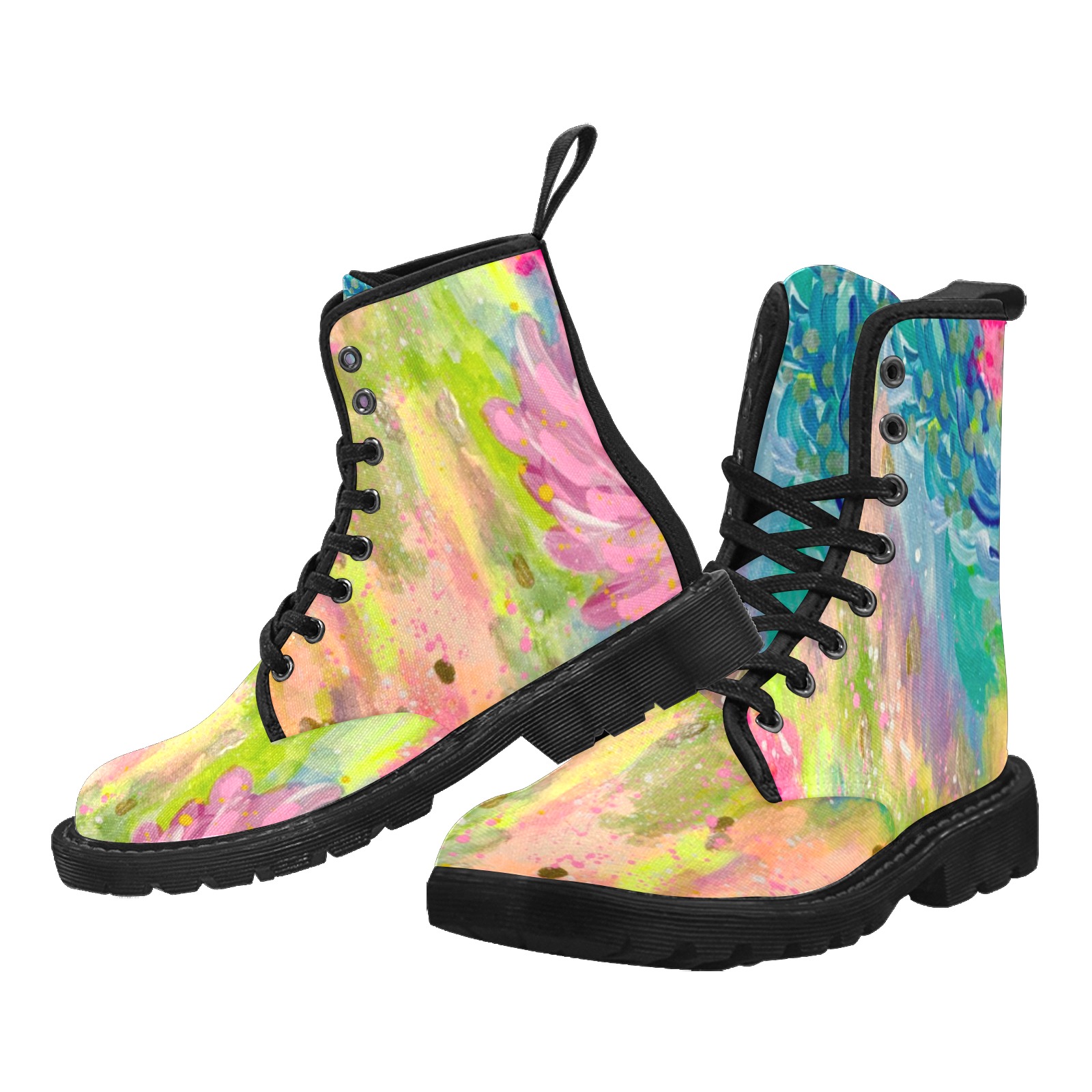 Abstract Painting Martin Boots for Women (Black) (Model 1203H)
