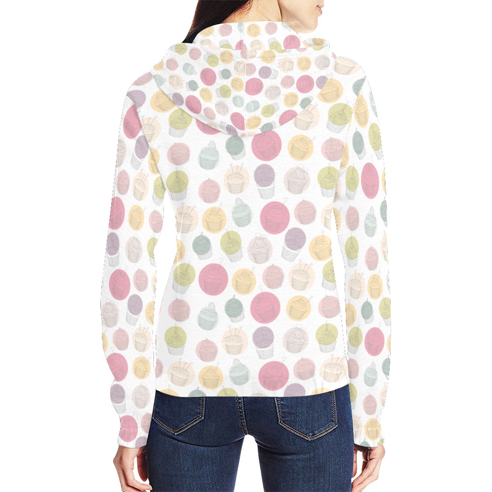 Colorful Cupcakes All Over Print Full Zip Hoodie for Women (Model H14)