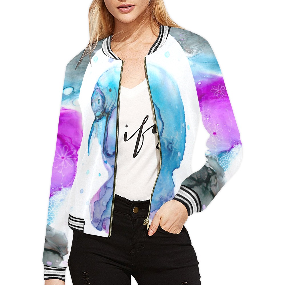 Aurora All Over Print Bomber Jacket for Women (Model H21)