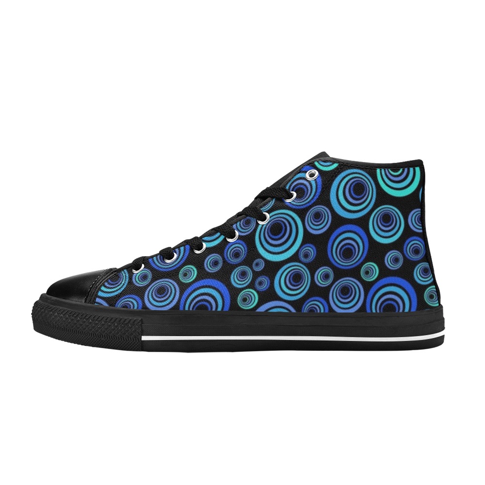 Retro Psychedelic Pretty Blue Pattern Men’s Classic High Top Canvas Shoes (Model 017)