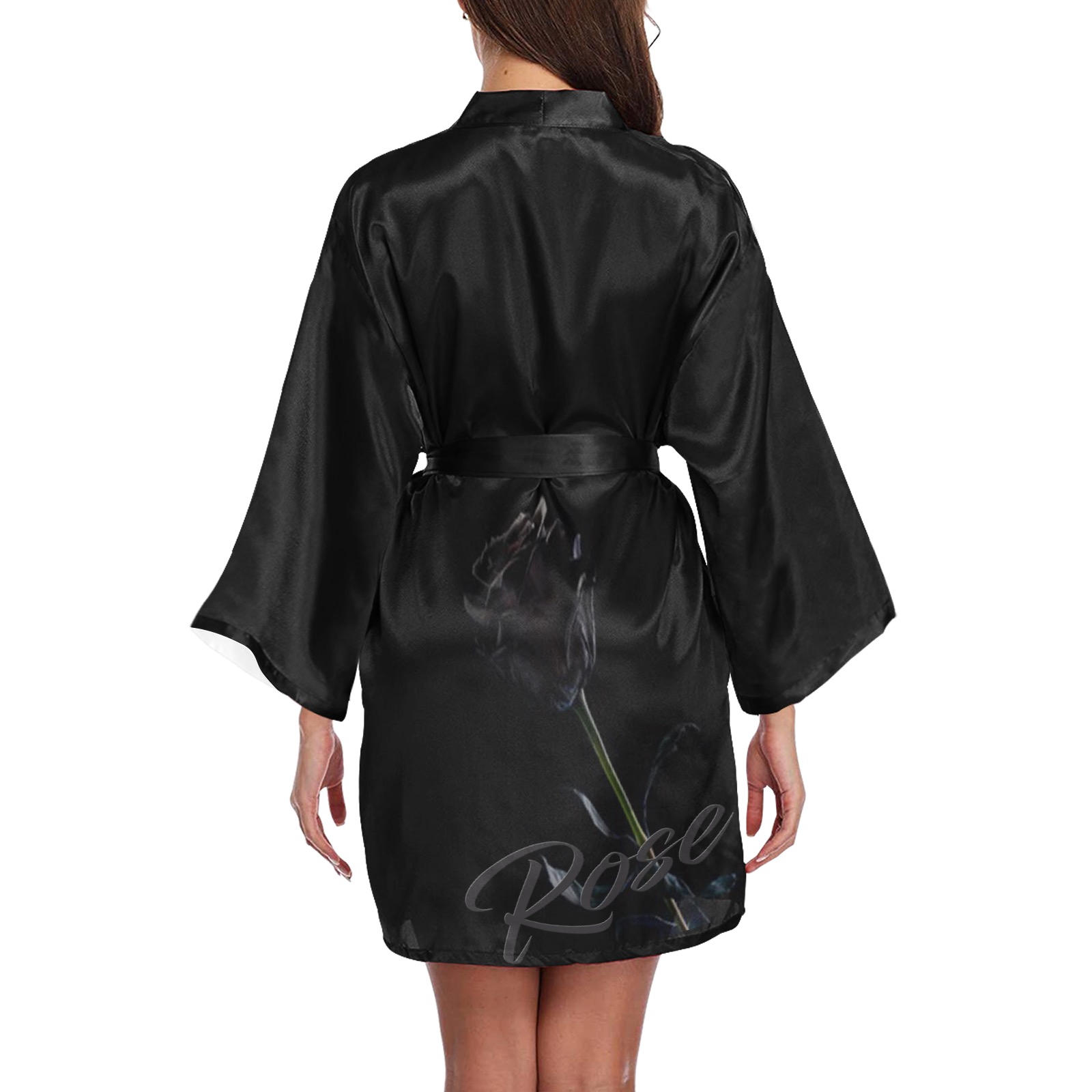 Black Rose Long Sleeve Kimono Robe