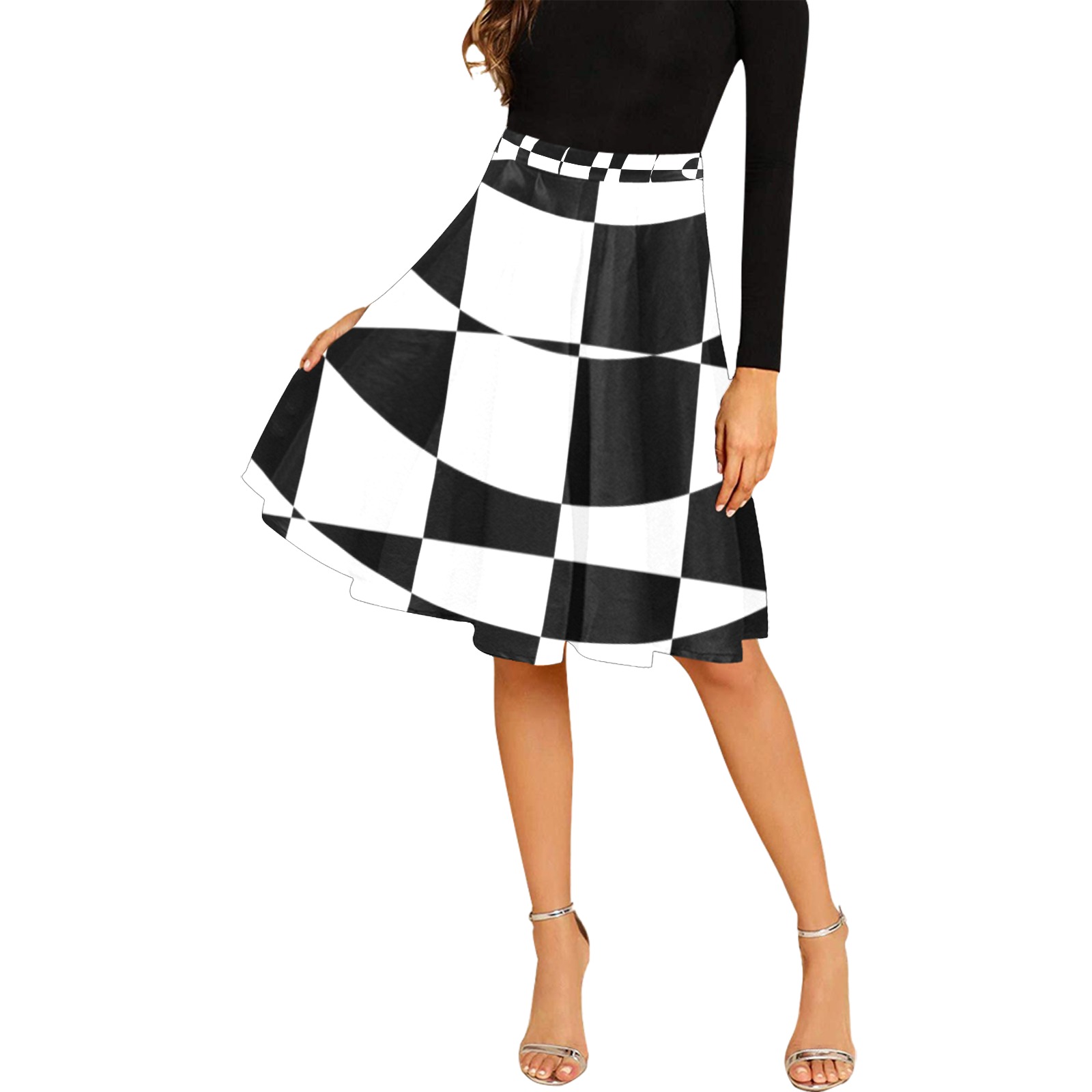 Abstract Checkered Skirt Melete Pleated Midi Skirt (Model D15)