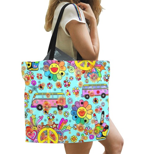 Flower Power 70er by Nico Bielow All Over Print Canvas Tote Bag/Large (Model 1699)