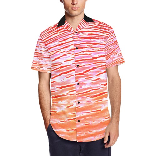 Orange and red water Men's Short Sleeve Shirt with Lapel Collar (Model T54)