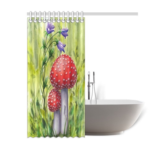 Red Mushroom Violet Flower Floral Watercolors Shower Curtain 60"x72"