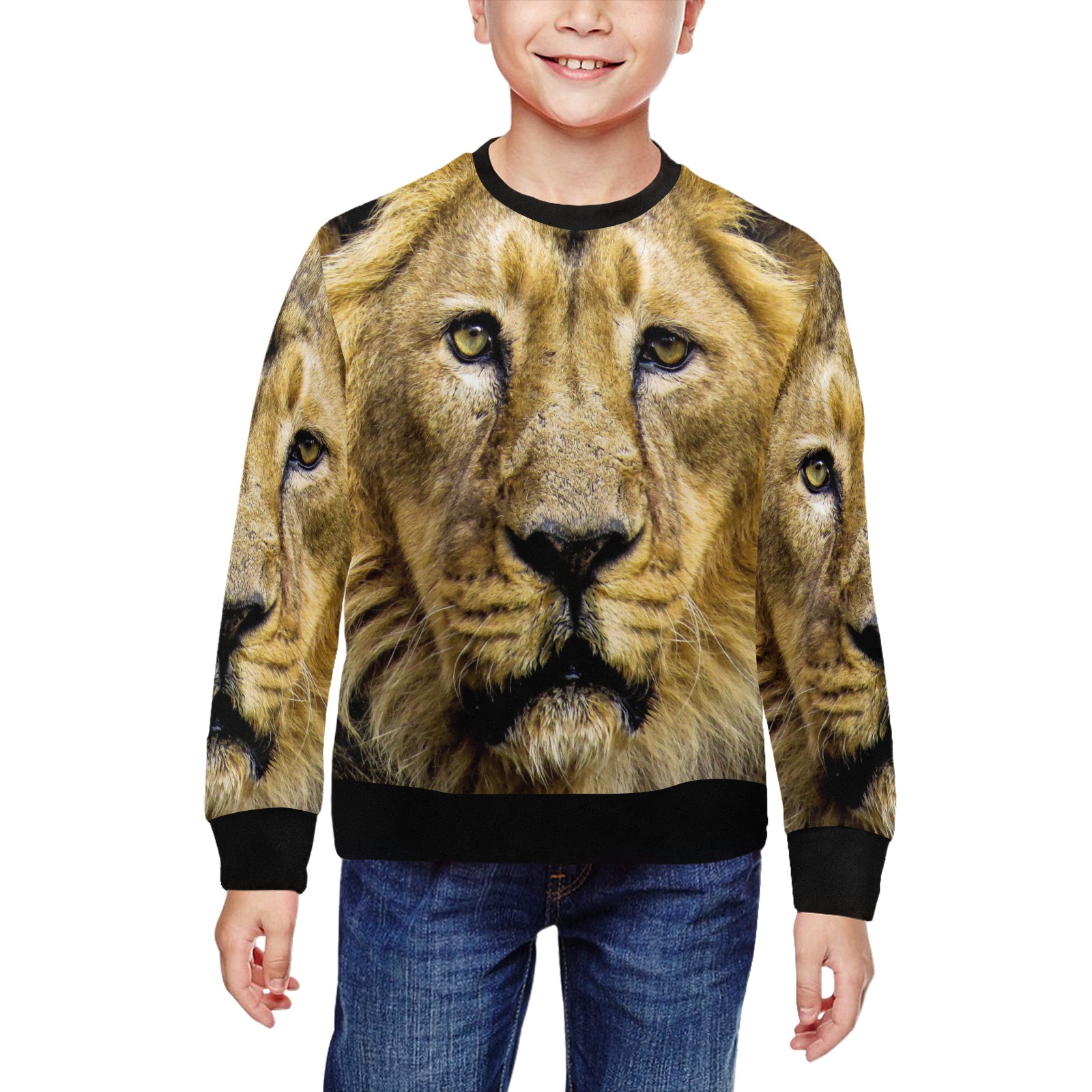 Face of Lion All Over Print Crewneck Sweatshirt for Kids (Model H29)