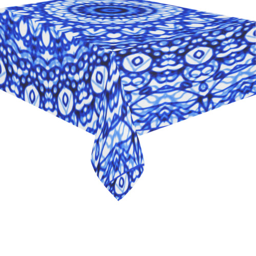 Blue Mandala Mehndi Style G403 Cotton Linen Tablecloth 60" x 90"