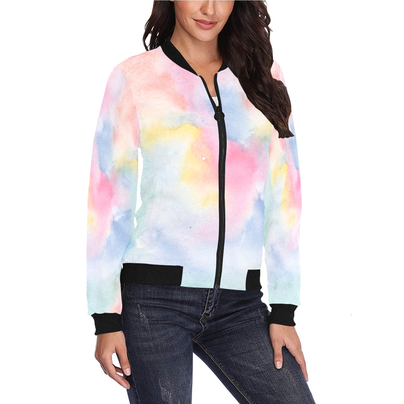 Colorful watercolor All Over Print Bomber Jacket for Women (Model H36)