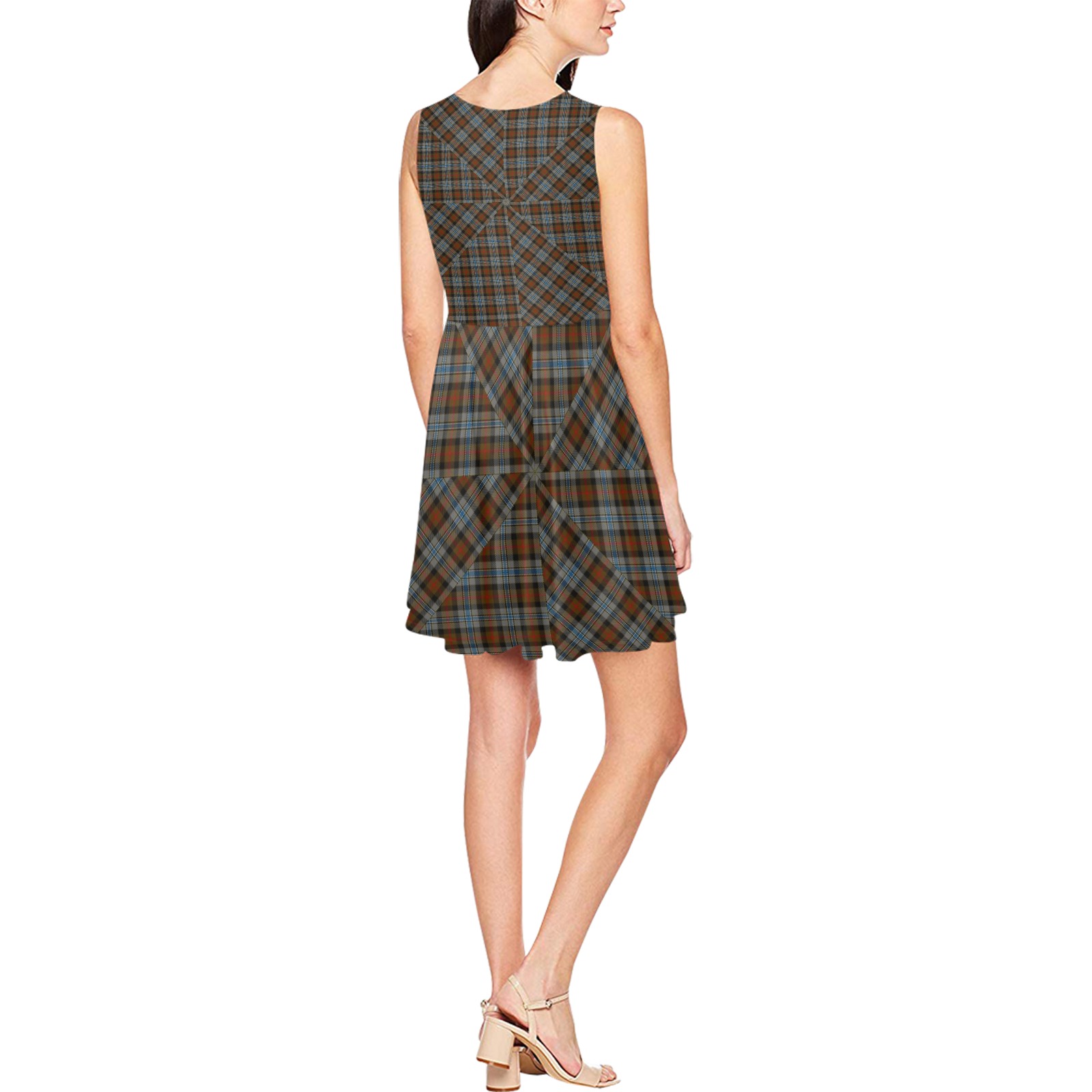 Campbell Hunting Tartan Thea Sleeveless Skater Dress(Model D19)