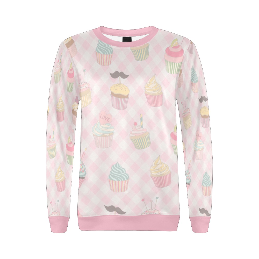Cupcakes All Over Print Crewneck Sweatshirt for Women (Model H18)