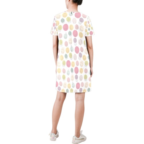 Colorful Cupcakes Short-Sleeve Round Neck A-Line Dress (Model D47)