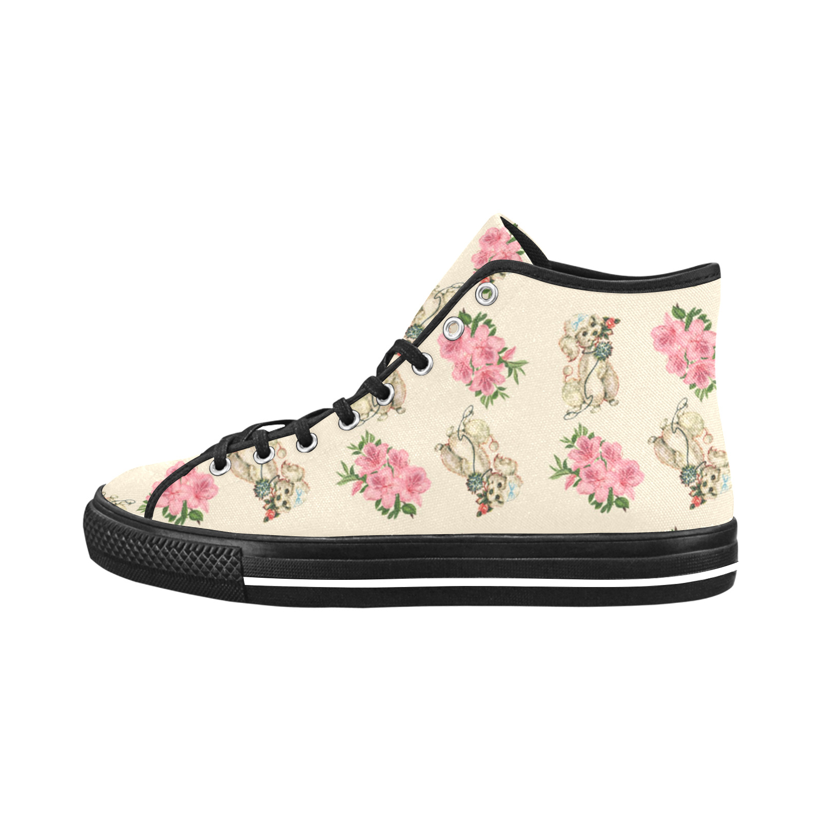 retro dog floral pattern ecru Vancouver H Women's Canvas Shoes (1013-1)