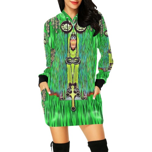 Goth lady panda in the steam punk temple under a flower tree All Over Print Hoodie Mini Dress (Model H27)